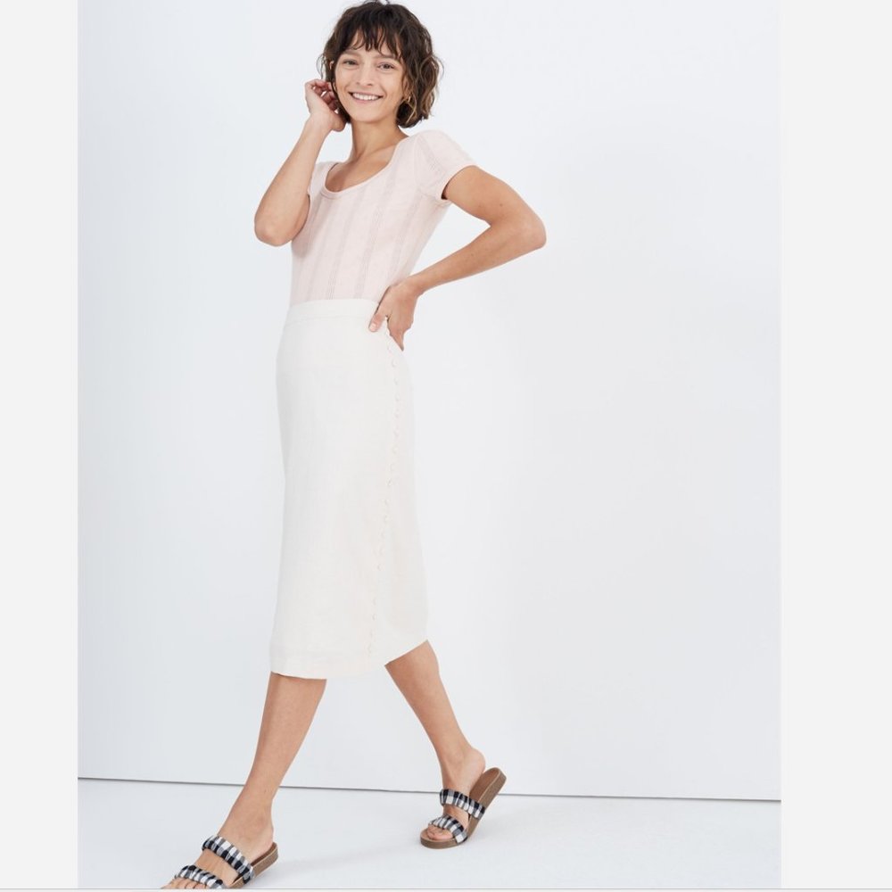 Madewell Linen Side Slit Button Midi Skirt, Flax